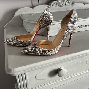 Christian Louboutin Gray Snakeskin Heels with Red Soles